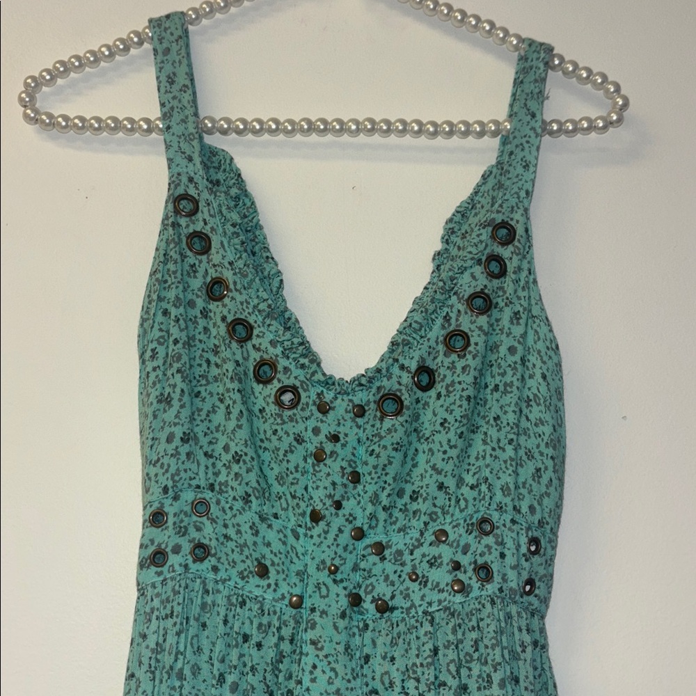 Elegant Ombre Mini Dress floral Sz med teal pink stuffed boho indie spring summ - Picture 2 of 7